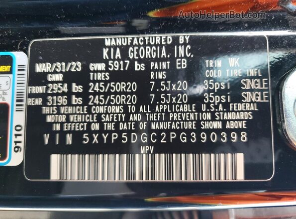 5XYP5DGC2PG390398 2023 KIA TELLURIDE Black VIN կոդի պիտակի տեսք