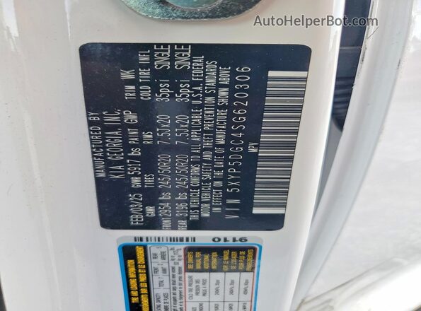 5XYP5DGC4SG620306 2025 KIA TELLURIDE White Widok naklejki z numerem VIN