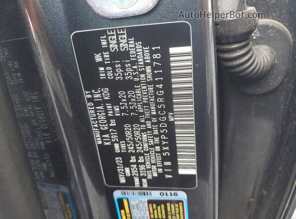 5XYP5DGC5RG411781 2024 KIA TELLURIDE Charcoal VIN sticker view