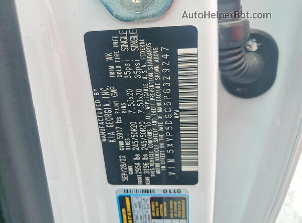 5XYP5DGC6PG329247 2023 KIA TELLURIDE White Vista de la etiqueta del VIN