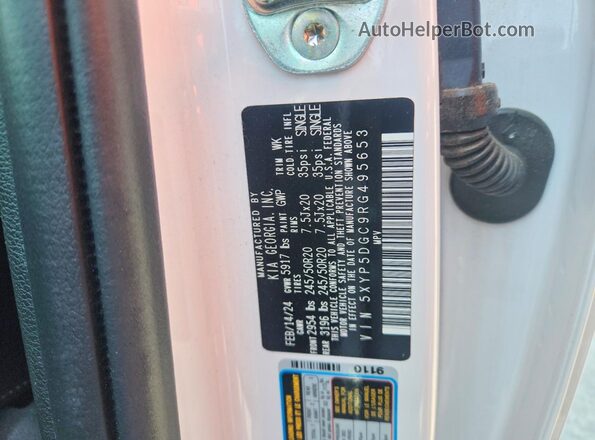 5XYP5DGC9RG495653 2024 KIA TELLURIDE White Vista de la etiqueta del VIN