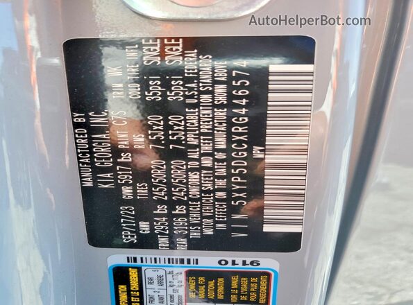 5XYP5DGCXRG446574 2024 KIA TELLURIDE Gray Widok wnętrza 360 stopni