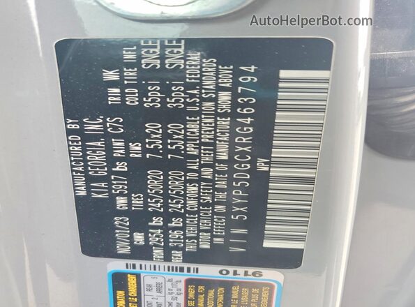 5XYP5DGCXRG463794 2024 KIA TELLURIDE Gray Vista de la etiqueta del VIN