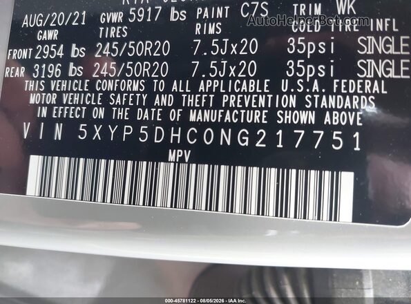 5XYP5DHC0NG217751 2022 KIA TELLURIDE Silver ძრავის განყოფილების ხედი