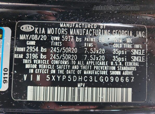 5XYP5DHC3LG090667 2020 KIA TELLURIDE Black Vista interior de 360 grados