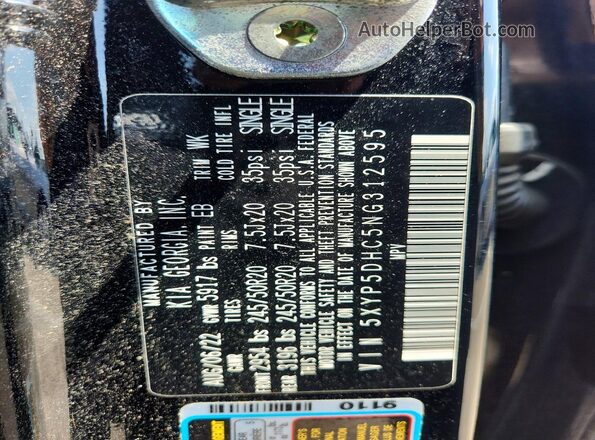 5XYP5DHC5NG312595 2022 KIA TELLURIDE Black VIN კოდის სტიკერის ხედი