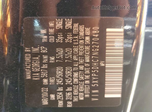 5XYP5DHC7NG270480 2022 KIA TELLURIDE Black Engine compartment view
