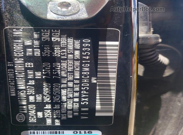5XYP5DHC8MG145390 2021 KIA TELLURIDE Black Vista de la etiqueta del VIN