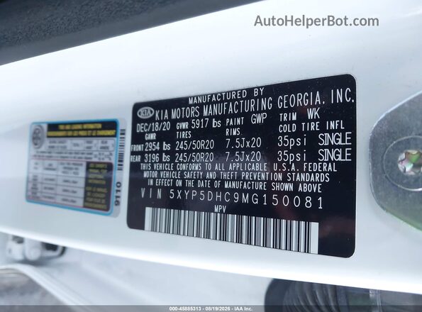 5XYP5DHC9MG150081 2021 KIA TELLURIDE White Vista del compartimento del motor
