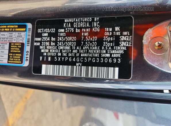 5XYP64GC5PG330693 2023 KIA TELLURIDE Gray Widok naklejki z numerem VIN