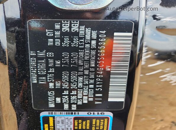 5XYP64GC5SG653604 2025 KIA TELLURIDE Black Vista de la etiqueta del VIN