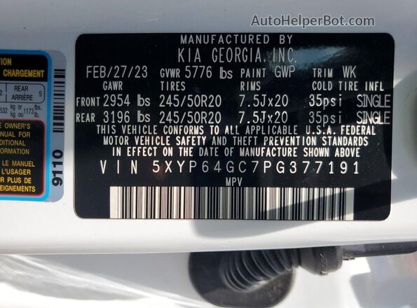 5XYP64GC7PG377191 2023 KIA TELLURIDE White 360 interior view