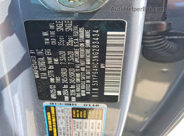 5XYP64HC3NG283434 2022 KIA TELLURIDE Серебряный Вид наклейки с VIN-кодом