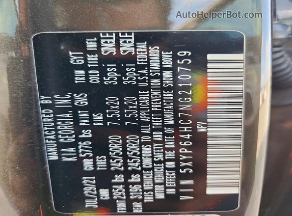 5XYP64HC7NG210759 2022 KIA TELLURIDE Gray Widok wnętrza 360 stopni