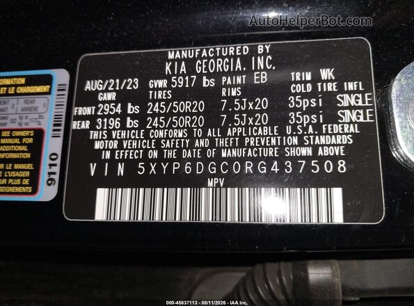 5XYP6DGC0RG437508 2024 KIA TELLURIDE Black Հետևի աջ