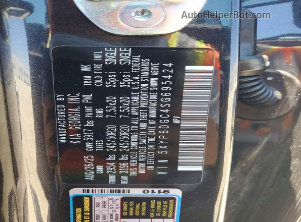 5XYP6DGC4SG695424 2025 KIA TELLURIDE Black Widok naklejki z numerem VIN