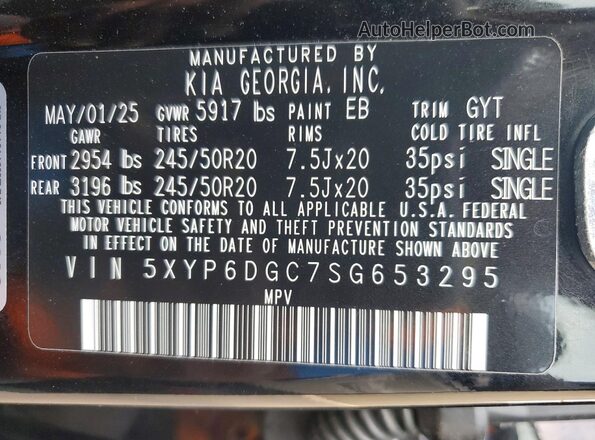 5XYP6DGC7SG653295 2025 KIA TELLURIDE Black 