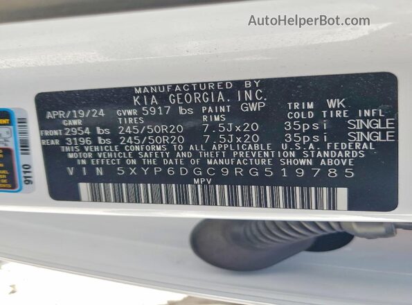 5XYP6DGC9RG519785 2024 KIA TELLURIDE White Widok komory silnika