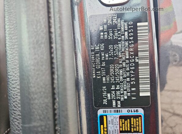 5XYP6DGCXRG549510 2024 KIA TELLURIDE Charcoal VIN sticker view