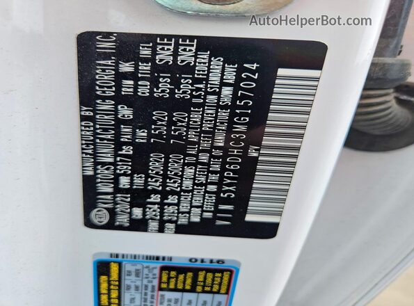 5XYP6DHC3MG157024 2021 KIA TELLURIDE White Vista interior de 360 grados