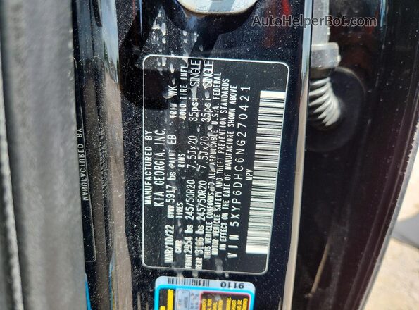 5XYP6DHC6NG270421 2022 KIA TELLURIDE Black Vista de la etiqueta del VIN