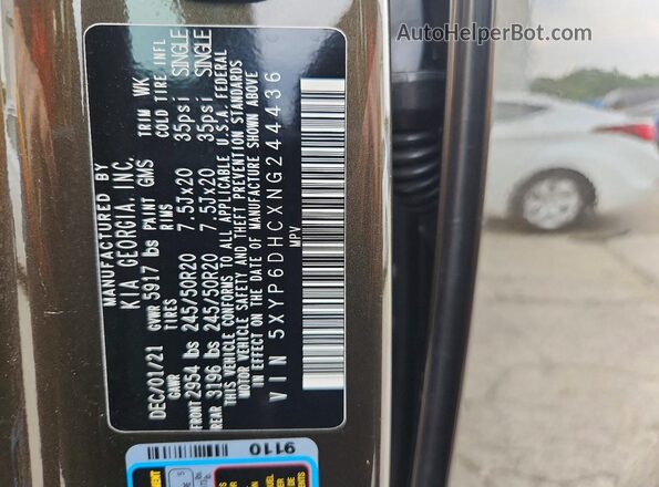 5XYP6DHCXNG244436 2022 KIA TELLURIDE Коричневый Вид наклейки с VIN-кодом