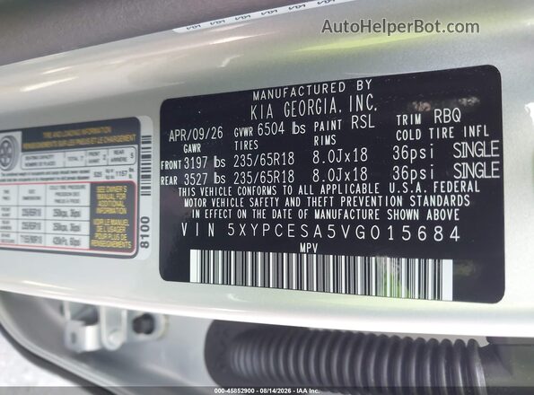 5XYPCESA5VG015684 2027 KIA TELLURIDE HYBRID Gray Widok komory silnika