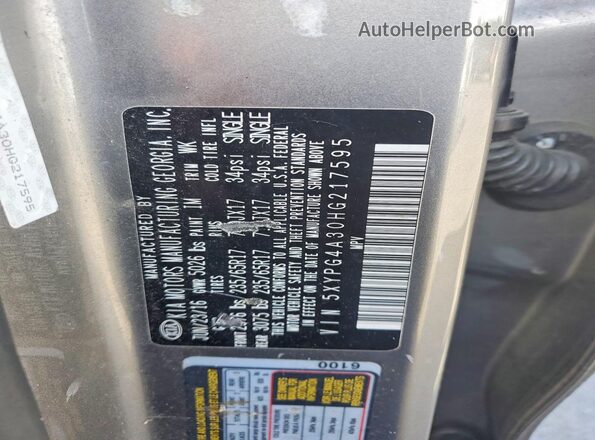 5XYPG4A30HG217595 2017 KIA SORENTO Tan Engine compartment view