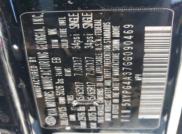 5XYPG4A37GG090469 2016 KIA SORENTO Black VIN sticker view
