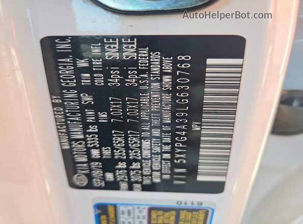 5XYPG4A39LG630768 2020 KIA SORENTO White Панорамний вид салону 360°