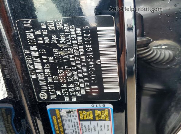 5XYPG4A55LG613015 2020 KIA SORENTO Black VIN կոդի պիտակի տեսք