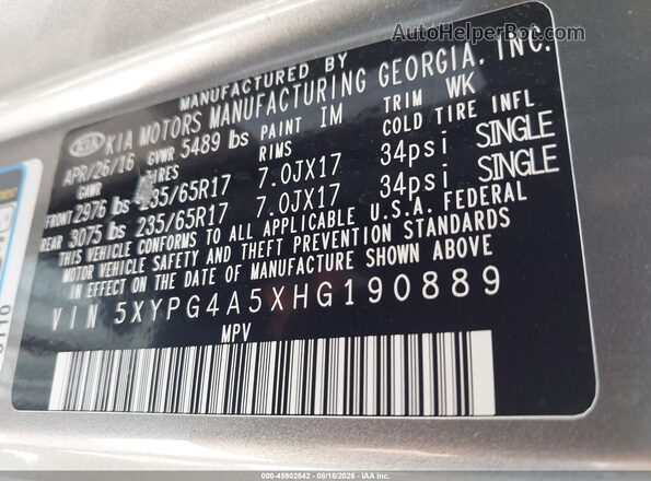 5XYPG4A5XHG190889 2017 KIA SORENTO Brown Engine compartment view
