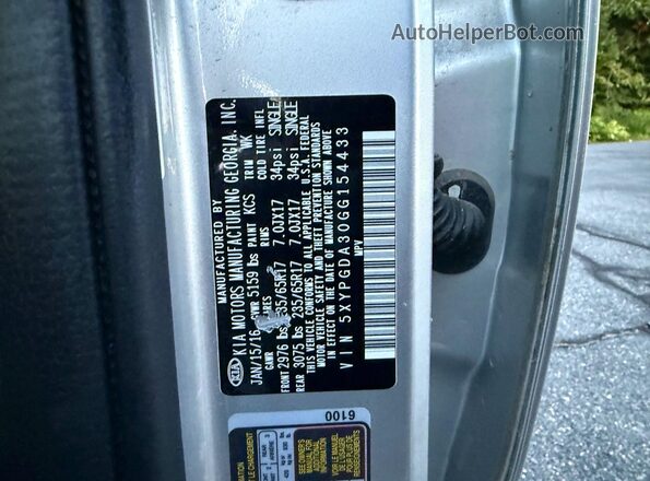5XYPGDA30GG154433 2016 KIA SORENTO Silver 