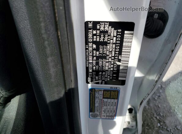 5XYPGDA34GG103016 2016 KIA SORENTO White VIN sticker view
