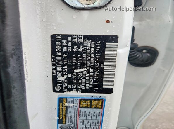 5XYPGDA50KG477634 2019 KIA SORENTO White Շարժիչի բաժամունքի տեսք
