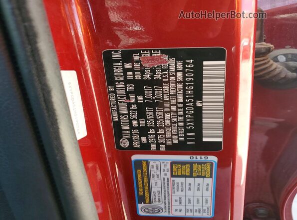 5XYPGDA51HG190764 2017 KIA SORENTO Red Вид підкапотного простору
