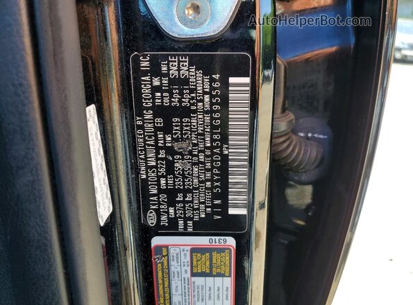 5XYPGDA58LG695564 2020 KIA SORENTO Black Vista interior de 360 grados