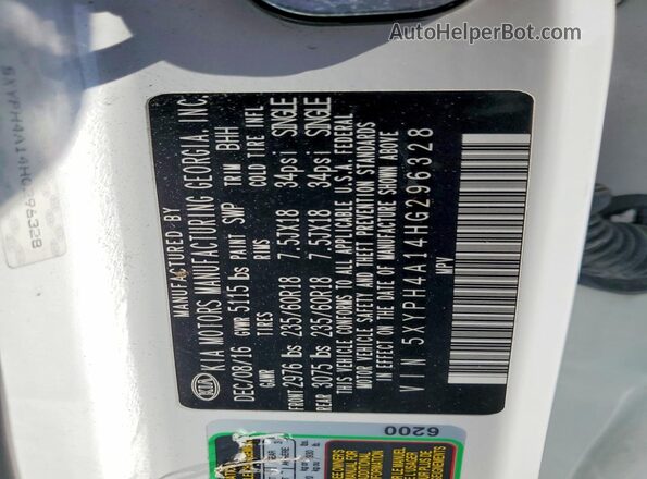 5XYPH4A14HG296328 2017 KIA SORENTO Белый Вид подкапотного пространства