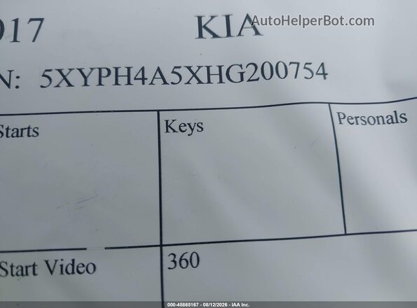 5XYPH4A5XHG200754 2017 KIA SORENTO Black ძრავის განყოფილების ხედი