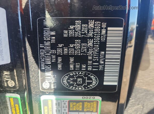 5XYPHDA13GG138609 2016 KIA SORENTO Black Widok komory silnika