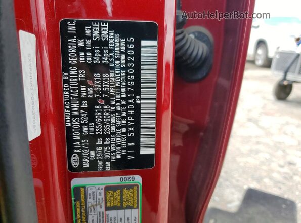 5XYPHDA17GG032065 2016 KIA SORENTO Красный Вид наклейки с VIN-кодом