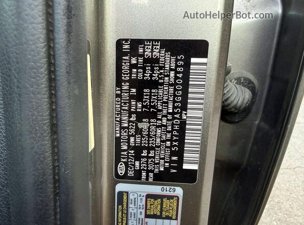 5XYPHDA53GG004895 2016 KIA SORENTO Charcoal უკანა სავარძლების ხედი