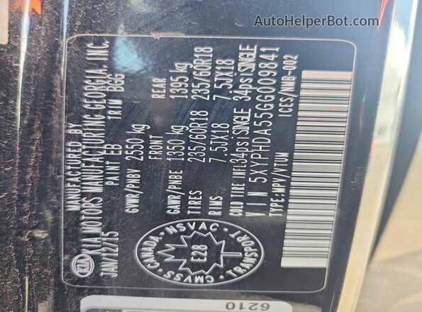 5XYPHDA55GG009841 2016 KIA SORENTO Black Widok komory silnika