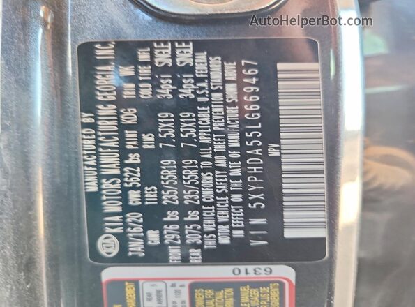 5XYPHDA55LG669467 2020 KIA SORENTO Серый Панорамный вид салона 360°