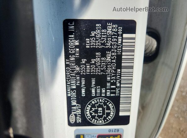 5XYPHDA58JG391788 2018 KIA SORENTO White Engine compartment view