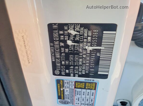 5XYPK4A17GG053368 2016 KIA SORENTO White Engine compartment view