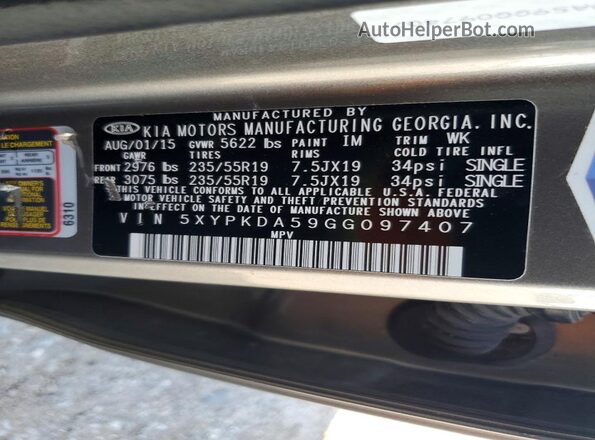 5XYPKDA59GG097407 2016 KIA SORENTO Charcoal Widok komory silnika