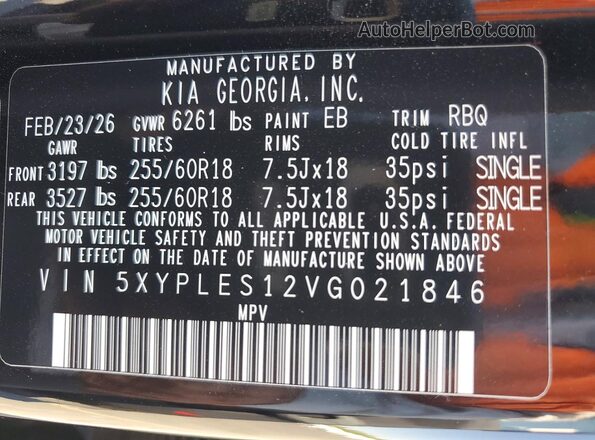 5XYPLES12VG021846 2027 KIA TELLURIDE Black Vista de la etiqueta del VIN