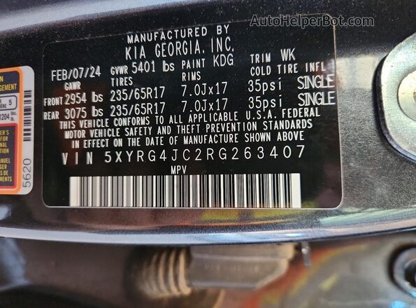 5XYRG4JC2RG263407 2024 KIA SORENTO Gray Widok wnętrza 360 stopni