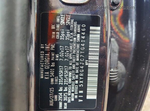 5XYRG4JC7TG414460 2026 KIA SORENTO Black Vista de la etiqueta del VIN